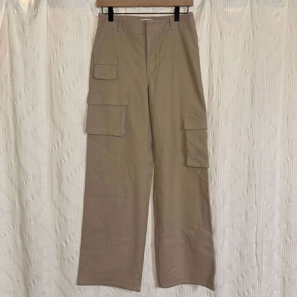 Aritzia TNA Picture Cargo Pants Tan Khaki Wide Leg High Rise Utility Trousers 6